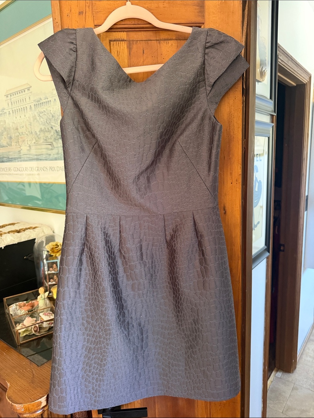 Halston Heritage Dark Charcoal Textured Cap-Sleeve Mini Dress